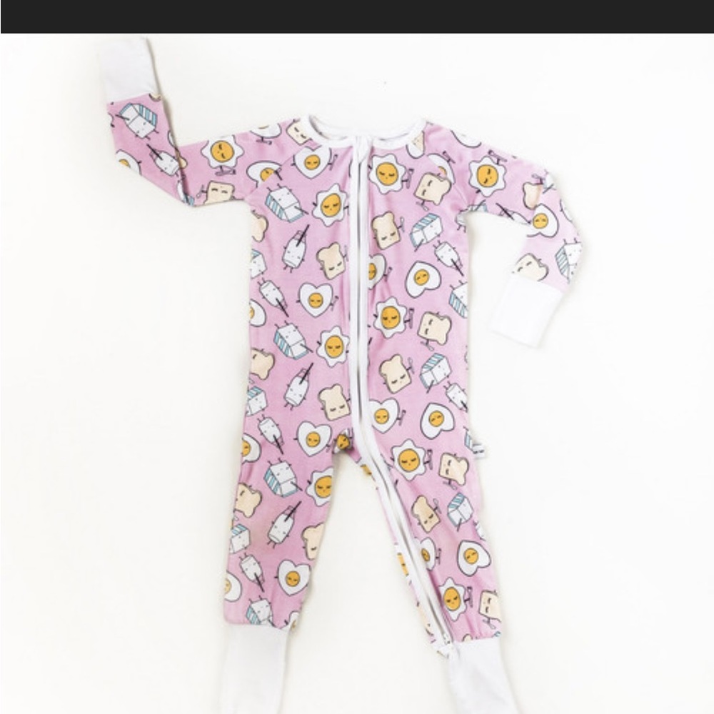 Little Sleepies pink breakfast print long sleeve zip up footy
